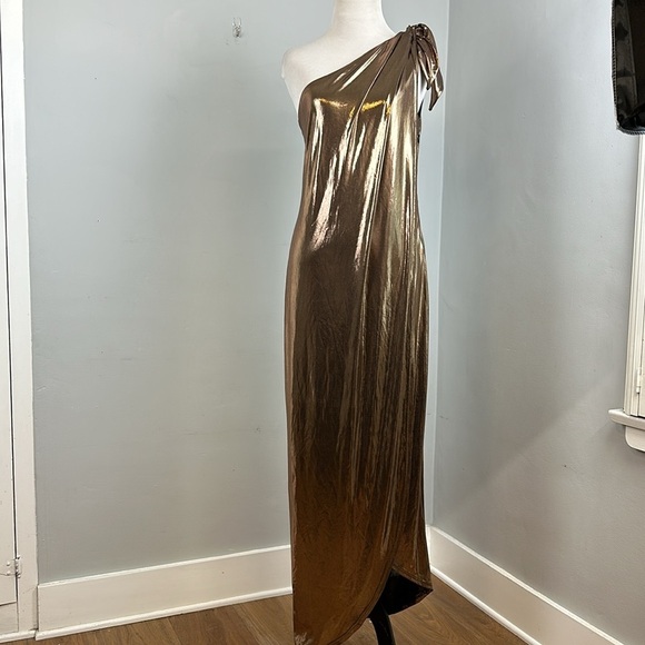 Unique Vintage Bronze One-Shoulder Dress - Picture 7 of 12